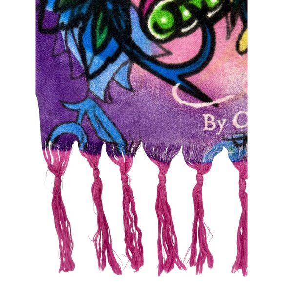 Christian Audigier x Ed Hardy Paisley Print Purple & Pink Fringed Hem Scarf - Picture 9 of 13